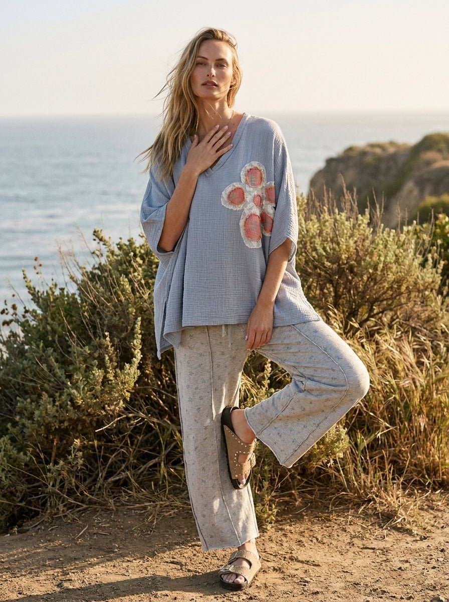Meadow Floral Print Seam Detail Barrel Pants - Westly