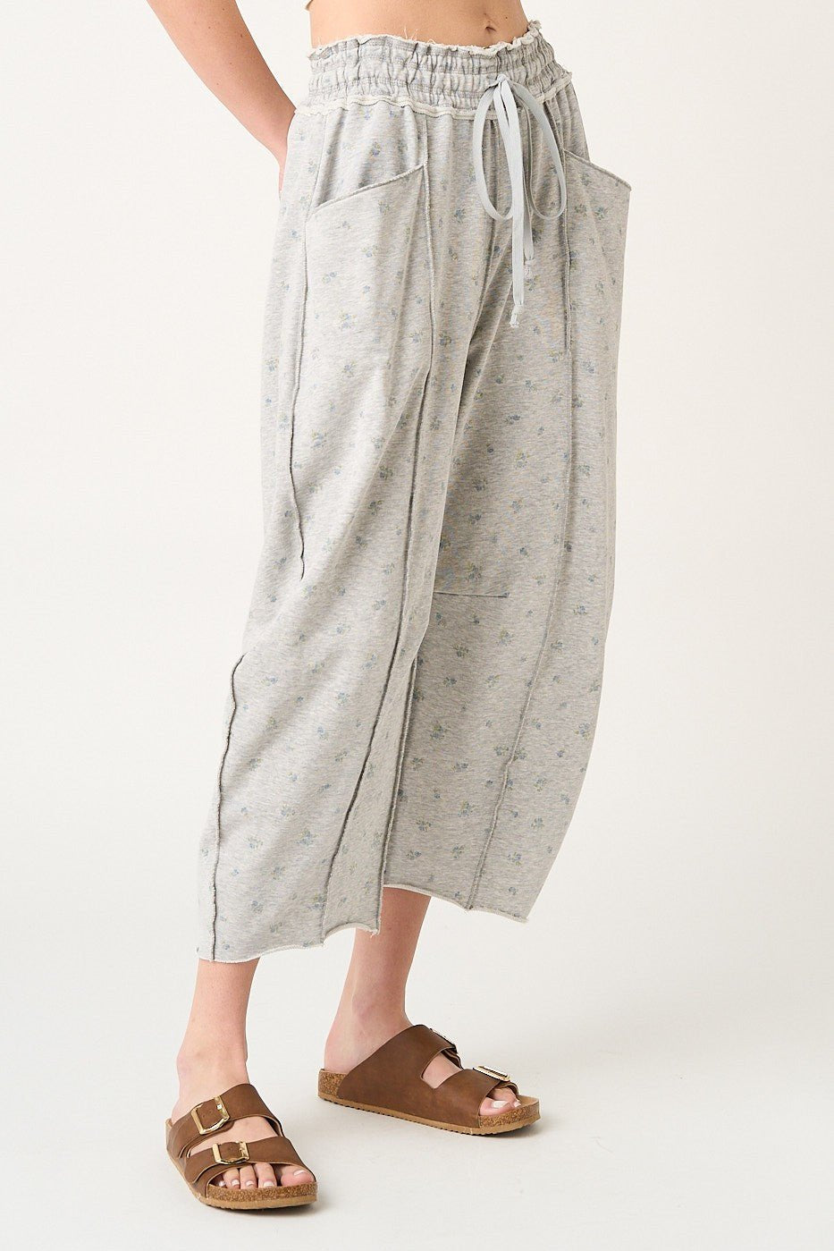 Meadow Floral Print Seam Detail Barrel Pants - Westly