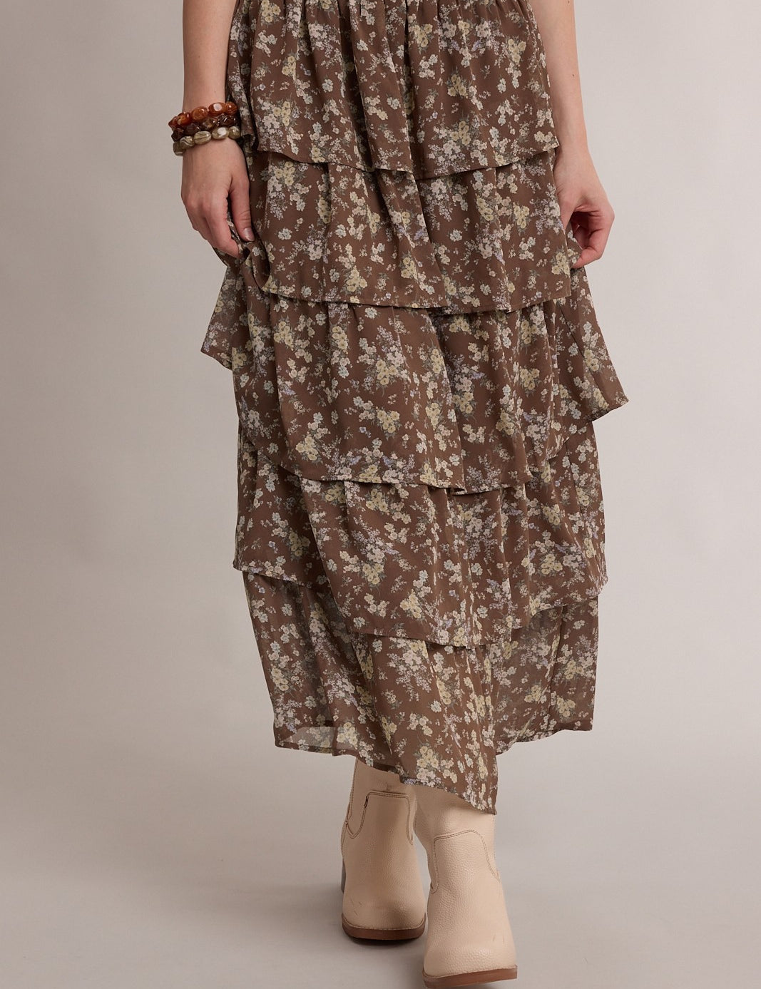 Meadowlark Floral Tiered Maxi Skirt - Hazelnut