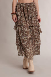 Meadowlark Floral Tiered Maxi Skirt - Hazelnut