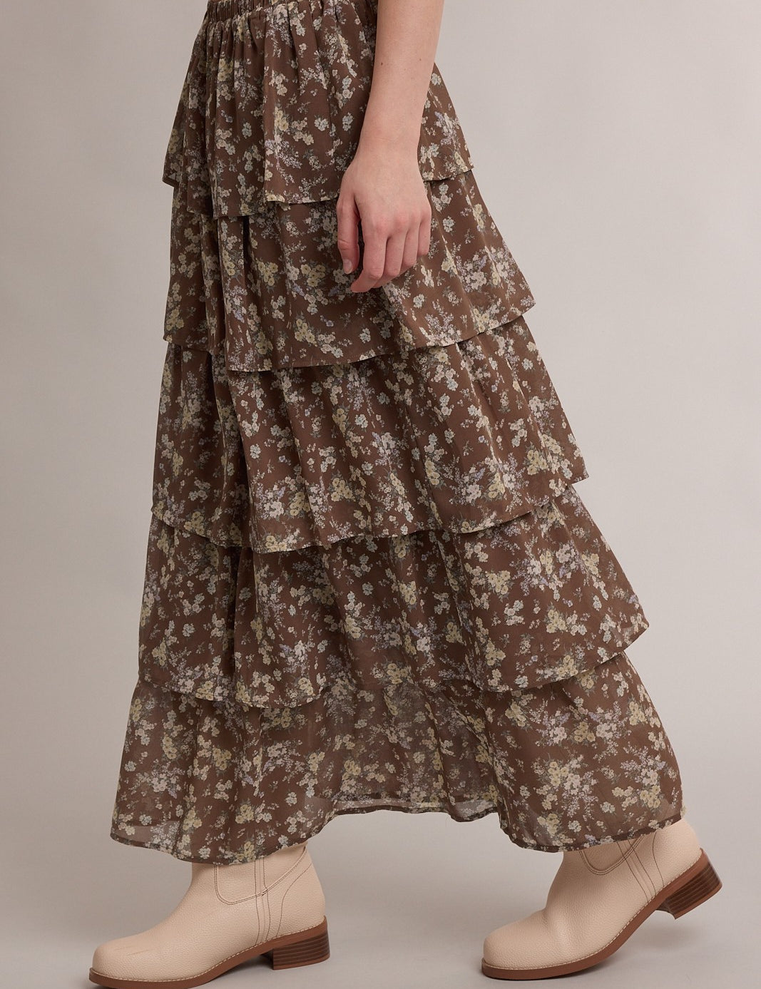 Meadowlark Floral Tiered Maxi Skirt - Hazelnut