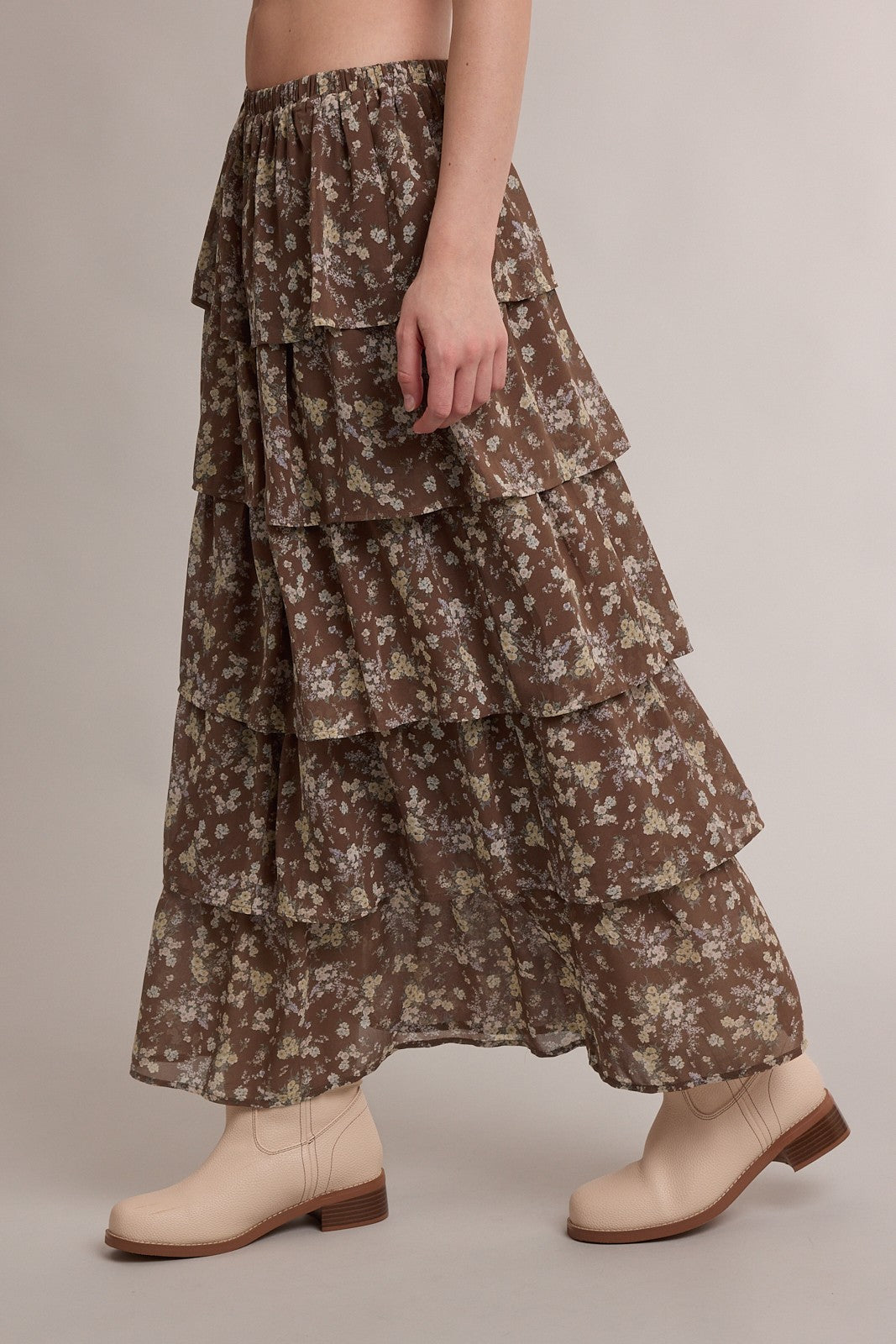 Meadowlark Floral Tiered Maxi Skirt - Hazelnut