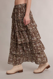 Meadowlark Floral Tiered Maxi Skirt - Hazelnut