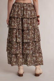 Meadowlark Floral Tiered Maxi Skirt - Hazelnut