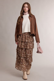 Meadowlark Floral Tiered Maxi Skirt - Hazelnut