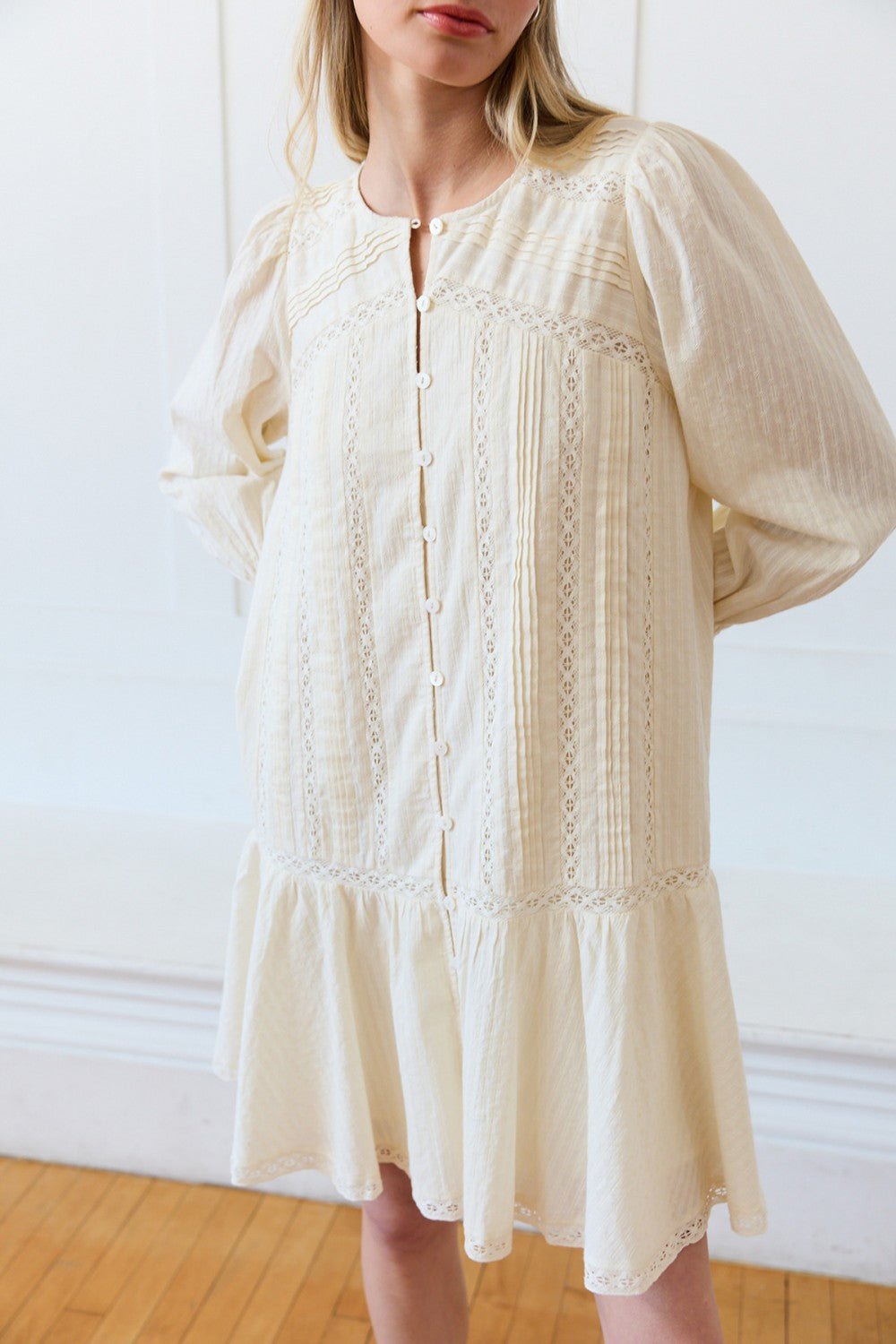 Meadowlight Lace Pintuck Tiered Tunic Dress - Westly