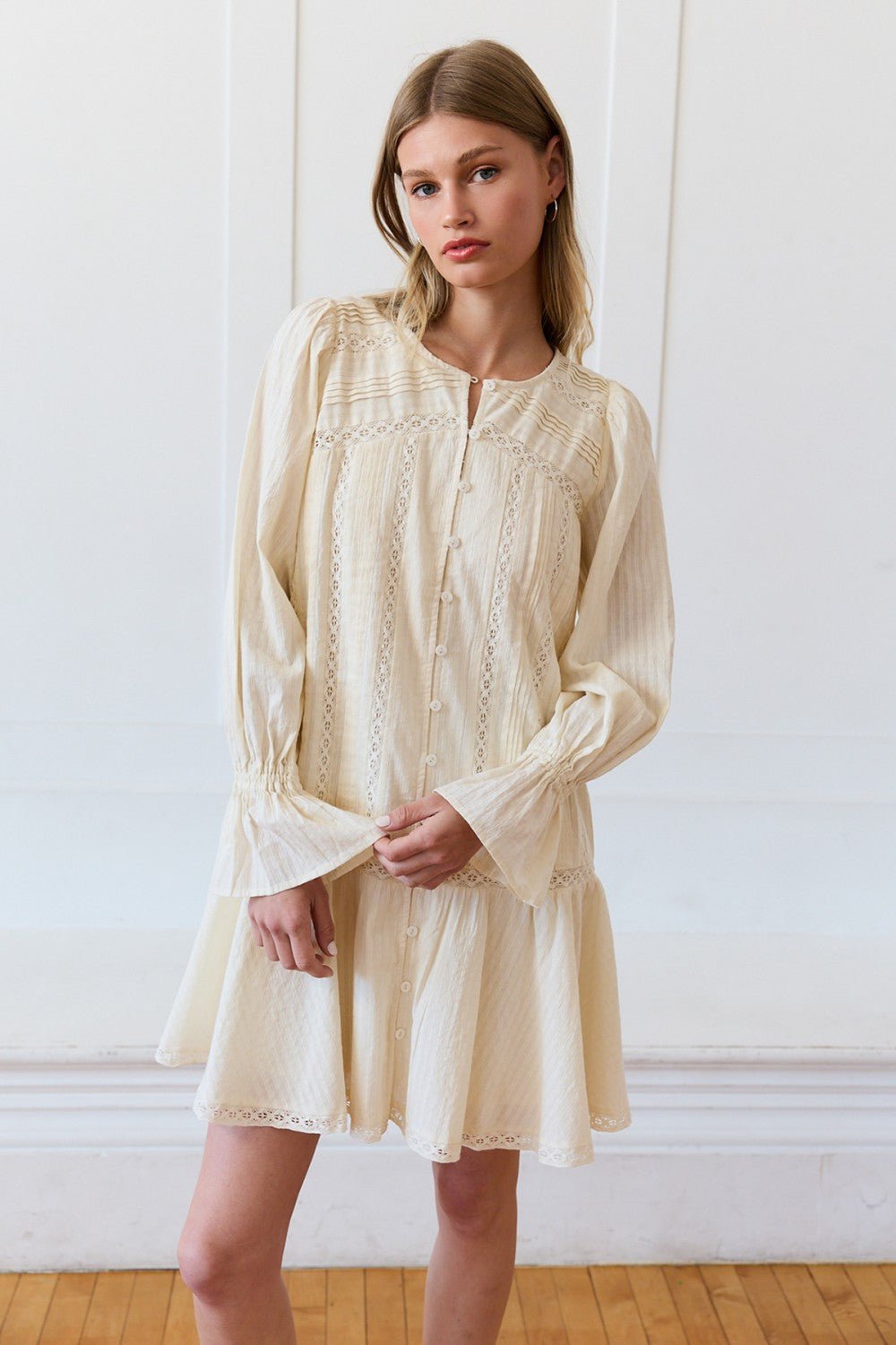 Meadowlight Lace Pintuck Tiered Tunic Dress - Westly