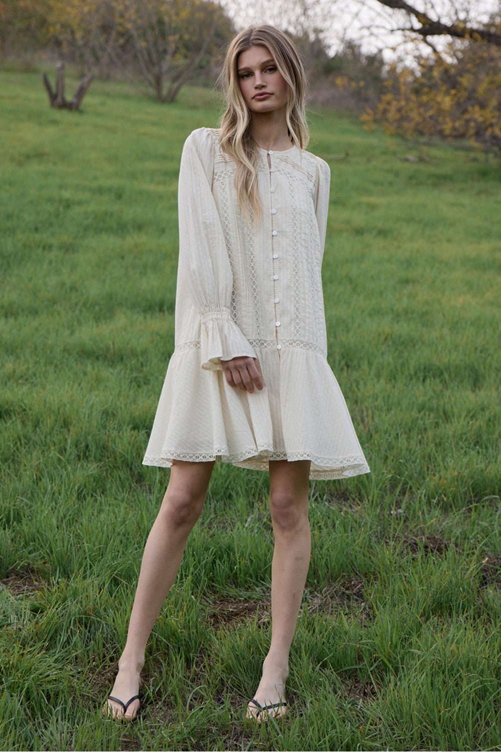 Meadowlight Lace Pintuck Tiered Tunic Dress - Westly