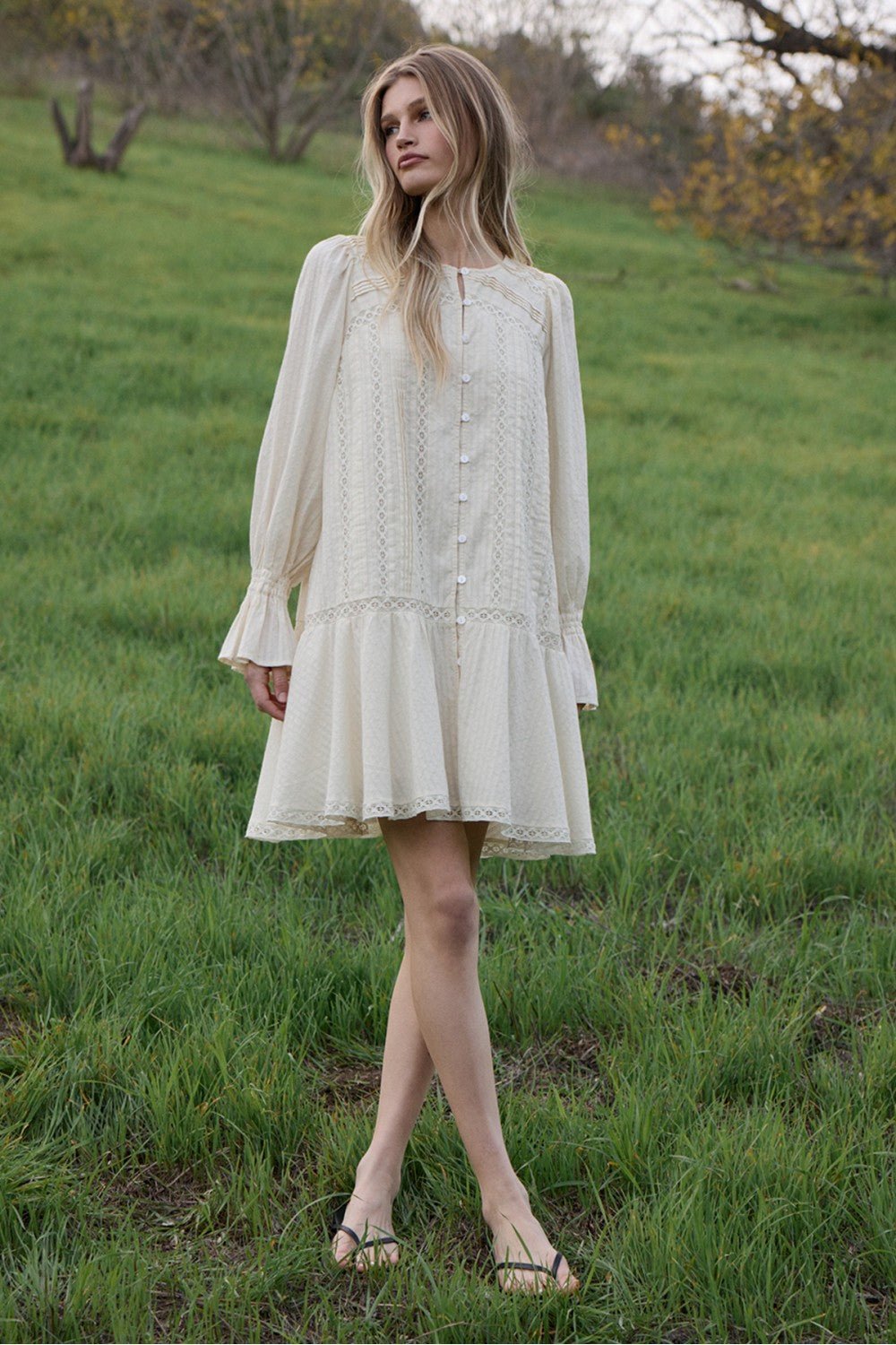 Meadowlight Lace Pintuck Tiered Tunic Dress - Westly