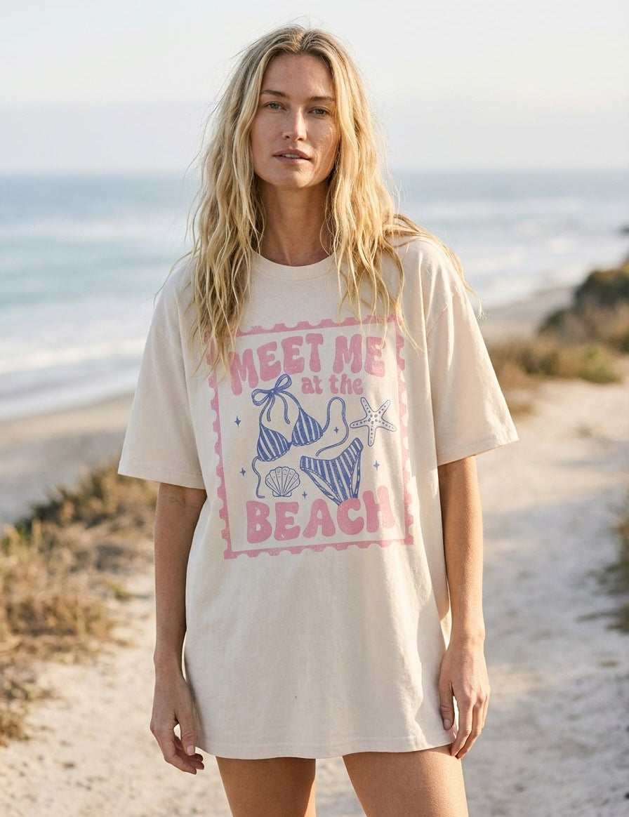 Meet Me At The Beach Postcard Graphic Tee - Westly