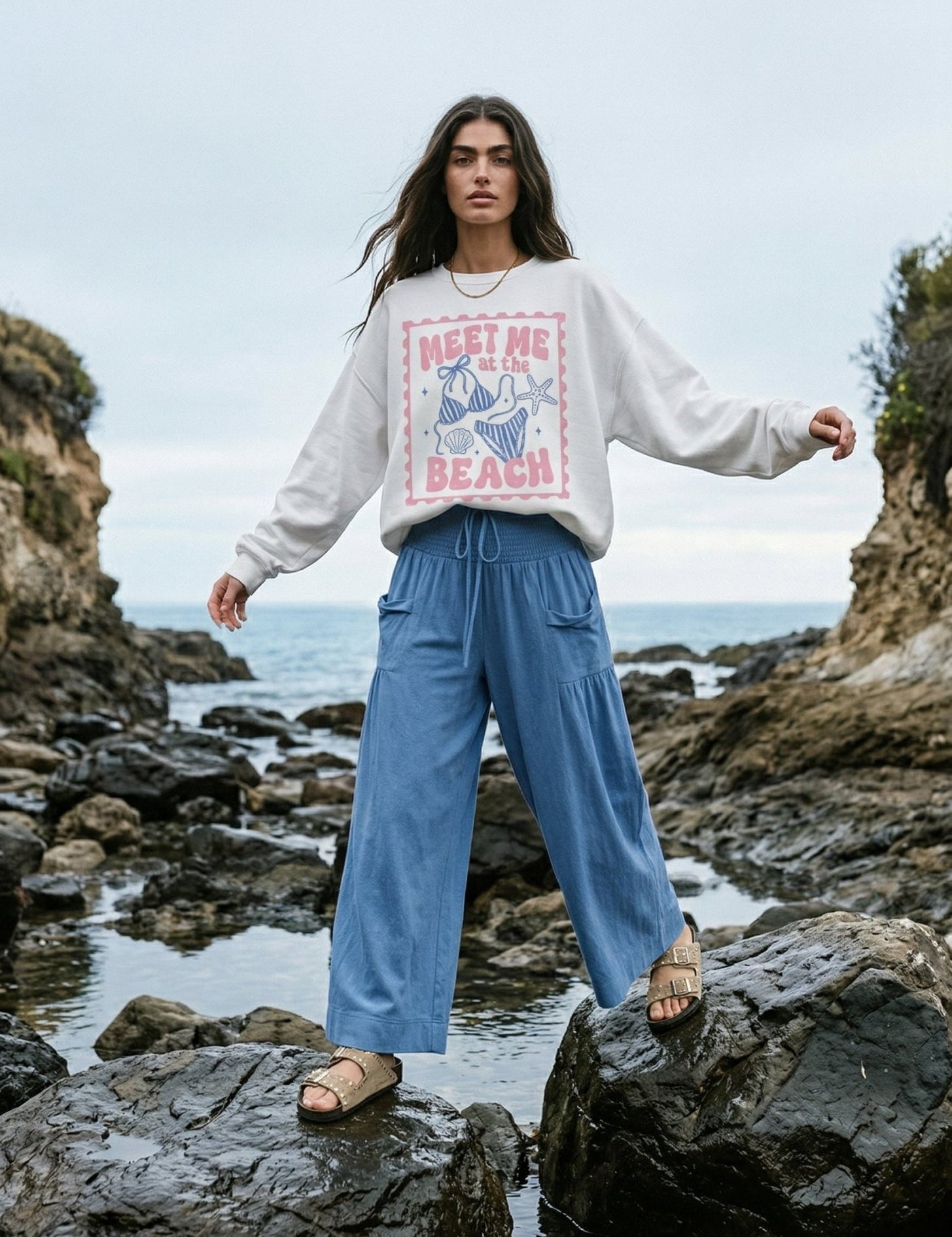 Meet Me At The Beach Postcard Sweatshirt - Westly