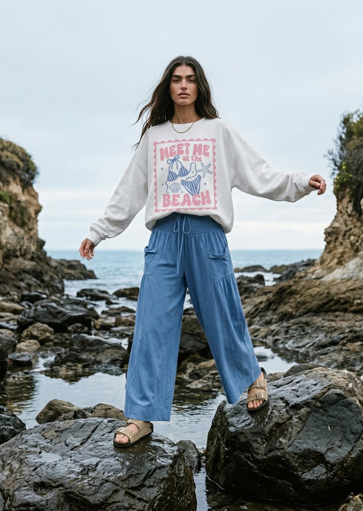 Meet Me At The Beach Postcard Sweatshirt - Westly