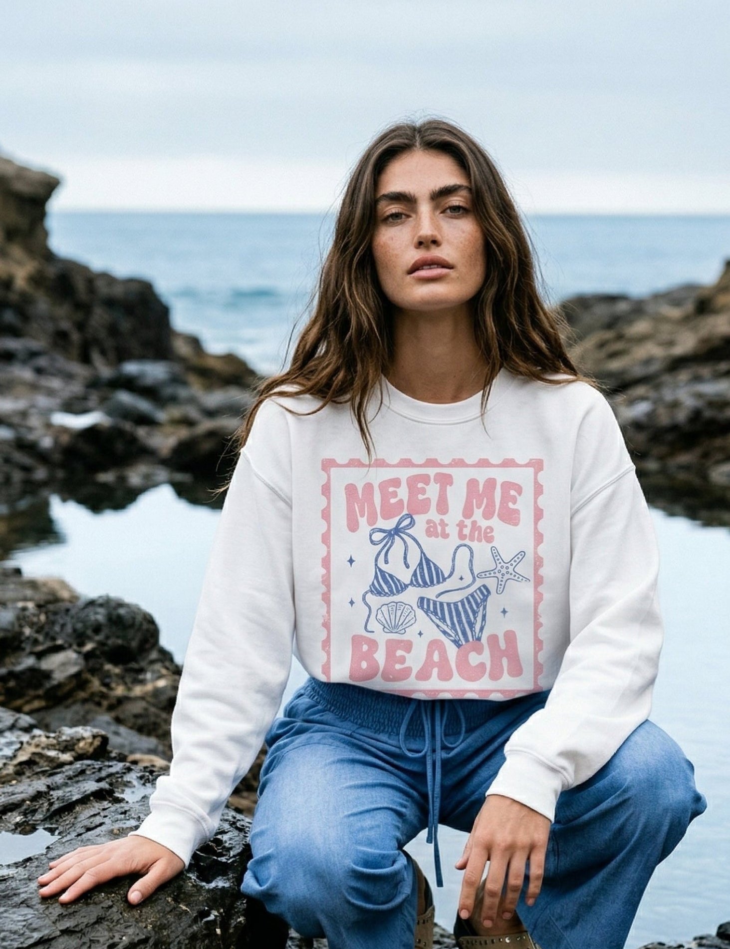 Meet Me At The Beach Postcard Sweatshirt - Westly