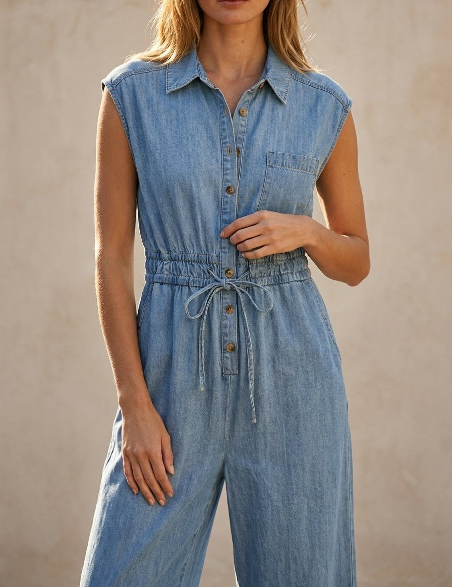 Mercer Denim Button - Up Jumpsuit - Westly
