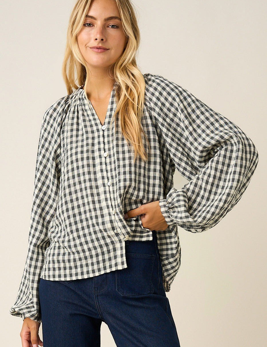 Merrion Gingham Puff Sleeve Blouse - Westly