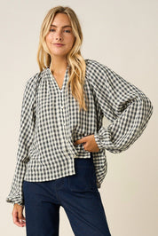 Merrion Gingham Puff Sleeve Blouse - Westly