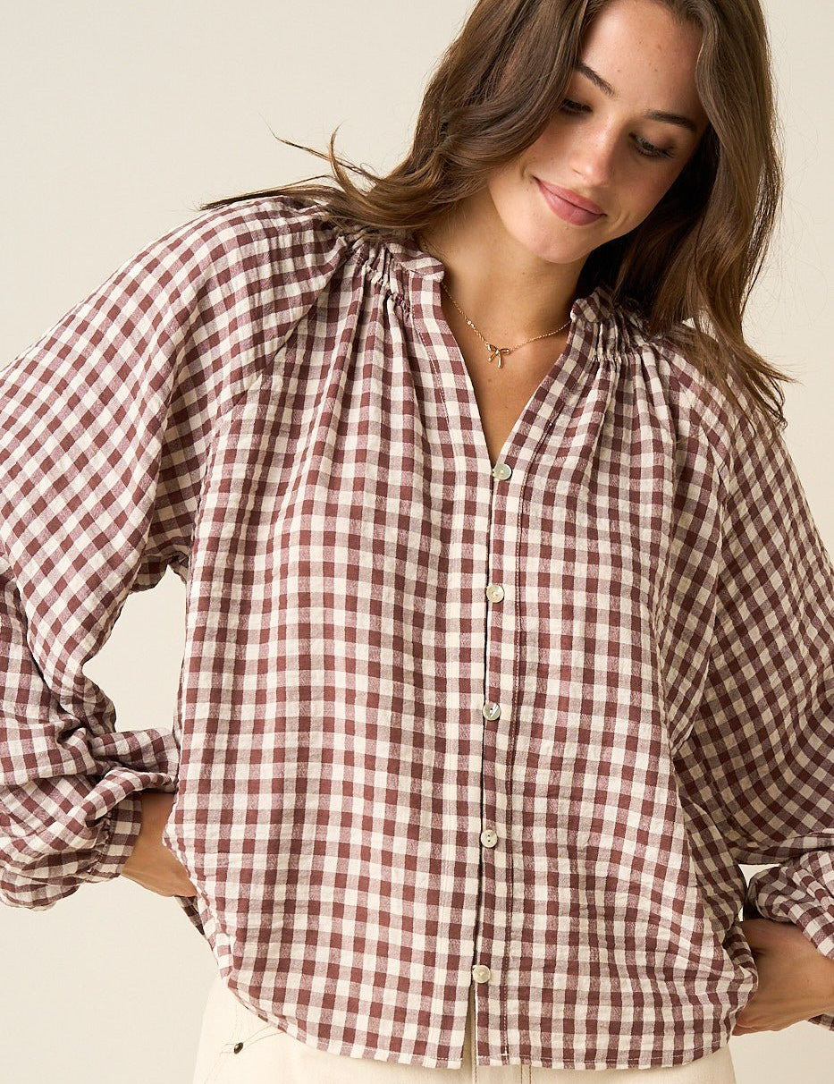 Merrion Gingham Puff Sleeve Blouse - Westly