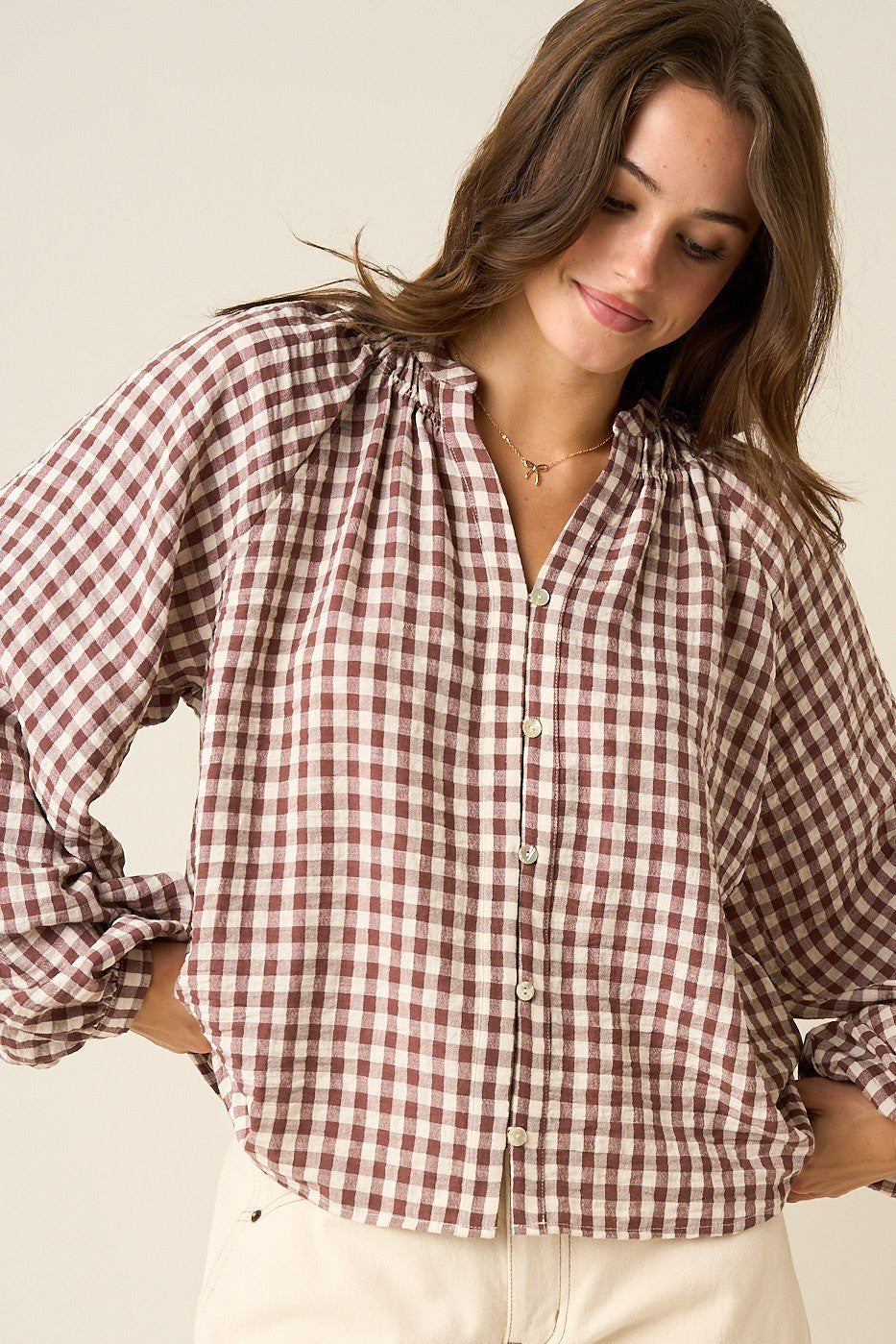 Merrion Gingham Puff Sleeve Blouse - Westly