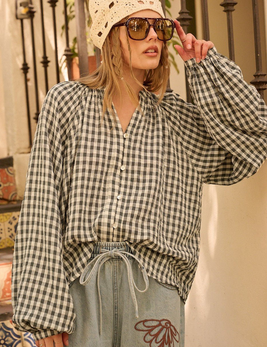 Merrion Gingham Puff Sleeve Blouse - Westly