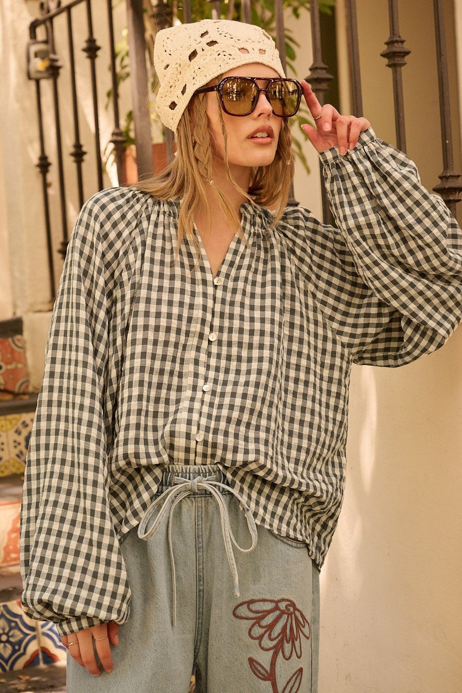 Merrion Gingham Puff Sleeve Blouse - Westly