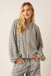 Merrion Gingham Puff Sleeve Blouse - Westly