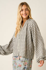 Merrion Gingham Puff Sleeve Blouse - Westly