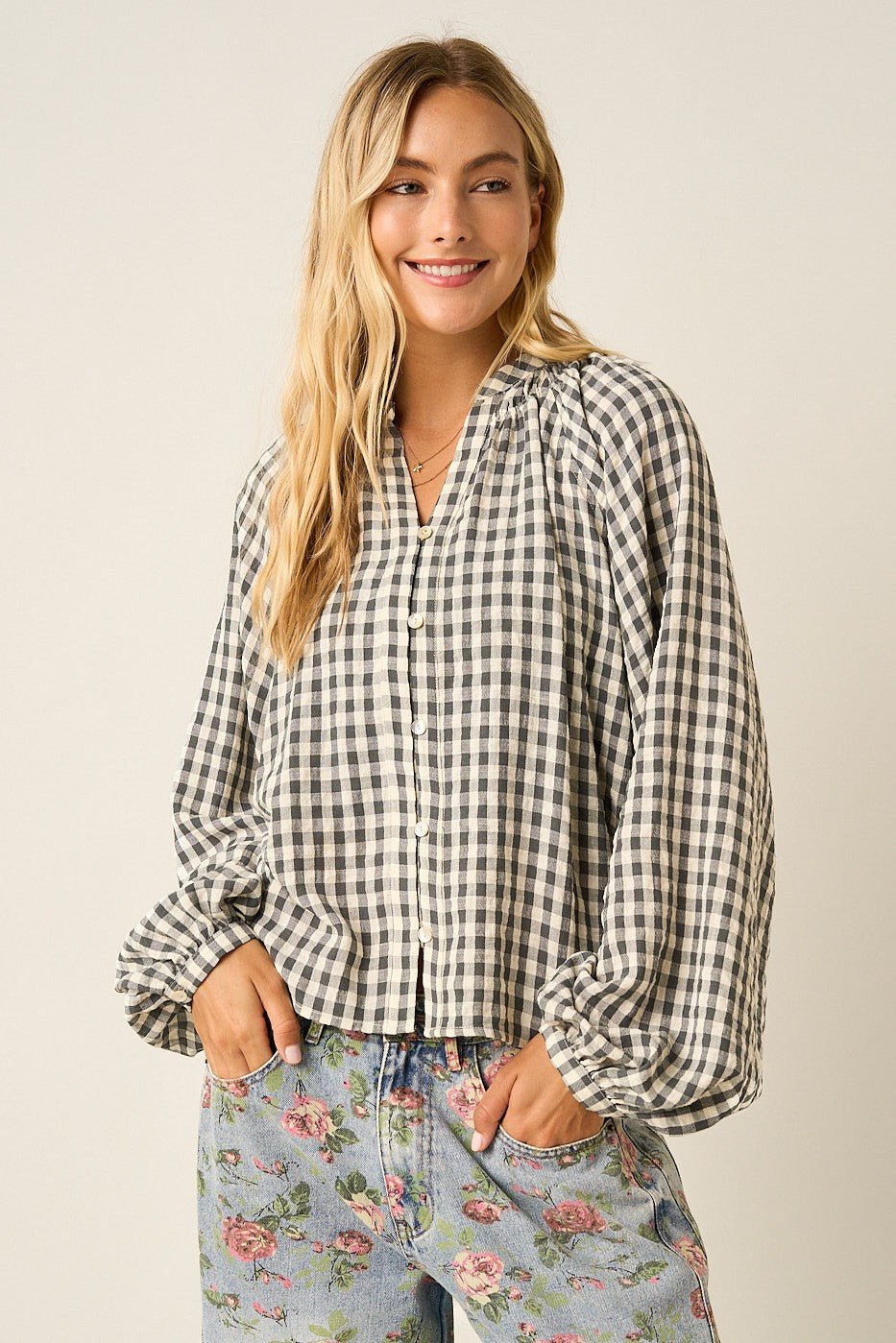 Merrion Gingham Puff Sleeve Blouse - Westly