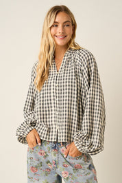 Merrion Gingham Puff Sleeve Blouse - Westly