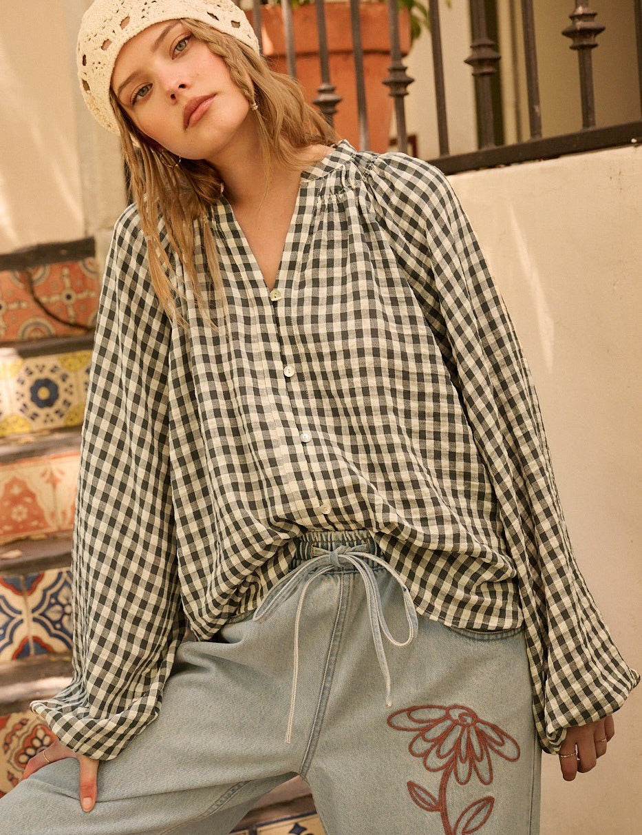 Merrion Gingham Puff Sleeve Blouse - Westly