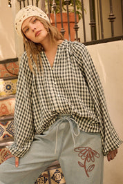 Merrion Gingham Puff Sleeve Blouse - Westly