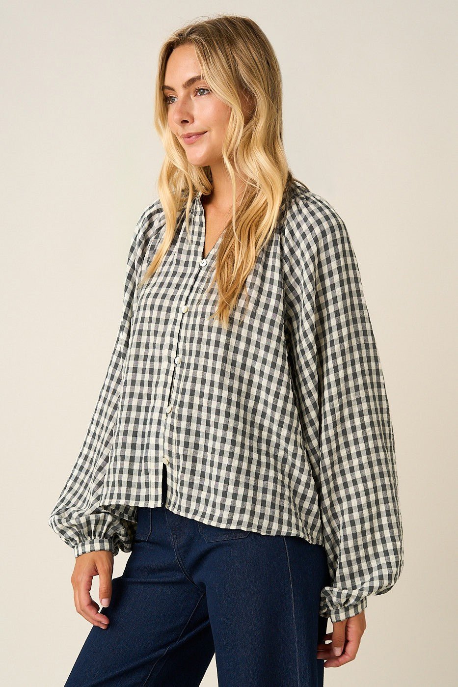 Merrion Gingham Puff Sleeve Blouse - Westly