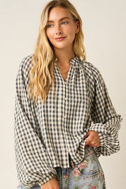 Merrion Gingham Puff Sleeve Blouse - Westly