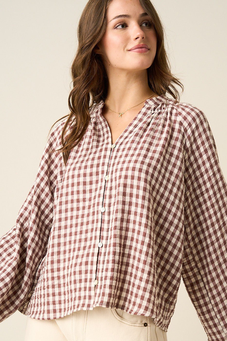 Merrion Gingham Puff Sleeve Blouse - Westly