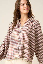 Merrion Gingham Puff Sleeve Blouse - Westly