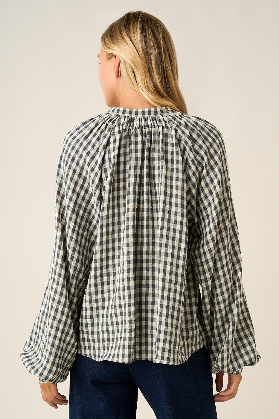 Merrion Gingham Puff Sleeve Blouse - Westly