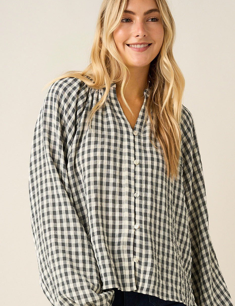 Merrion Gingham Puff Sleeve Blouse - Westly