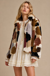 Merritt Abstract Patchwork Faux Fur Jacket - Westly