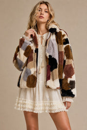 Merritt Abstract Patchwork Faux Fur Jacket - Westly
