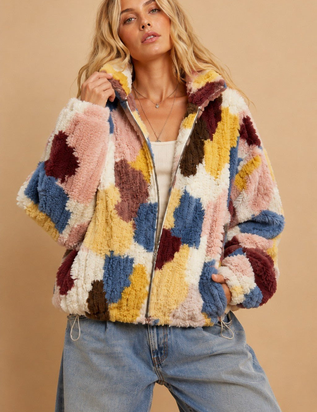 Merritt Abstract Patchwork Faux Fur Jacket - Westly