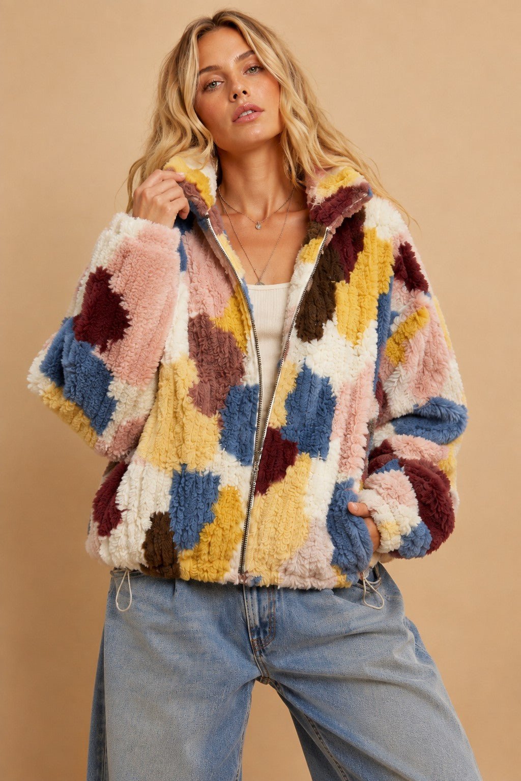Merritt Abstract Patchwork Faux Fur Jacket - Westly