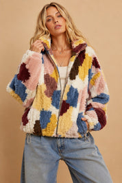 Merritt Abstract Patchwork Faux Fur Jacket - Westly
