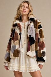 Merritt Abstract Patchwork Faux Fur Jacket - Westly