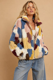 Merritt Abstract Patchwork Faux Fur Jacket - Westly