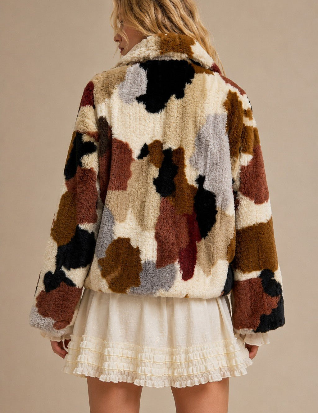 Merritt Abstract Patchwork Faux Fur Jacket - Westly