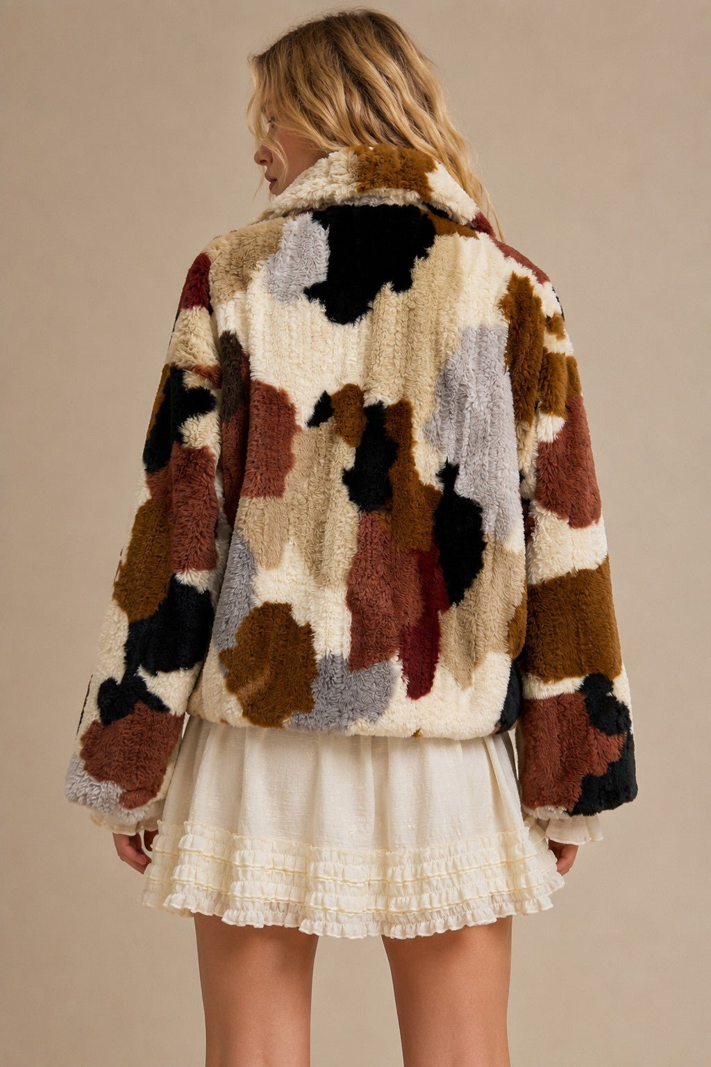 Merritt Abstract Patchwork Faux Fur Jacket - Westly
