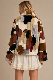 Merritt Abstract Patchwork Faux Fur Jacket - Westly