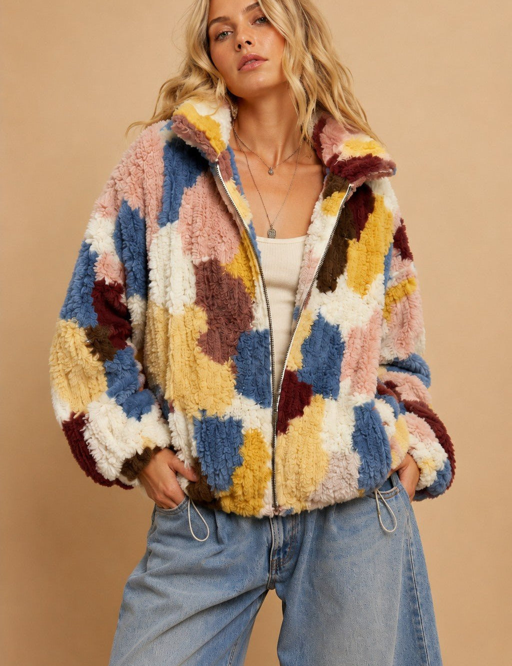 Merritt Abstract Patchwork Faux Fur Jacket - Westly