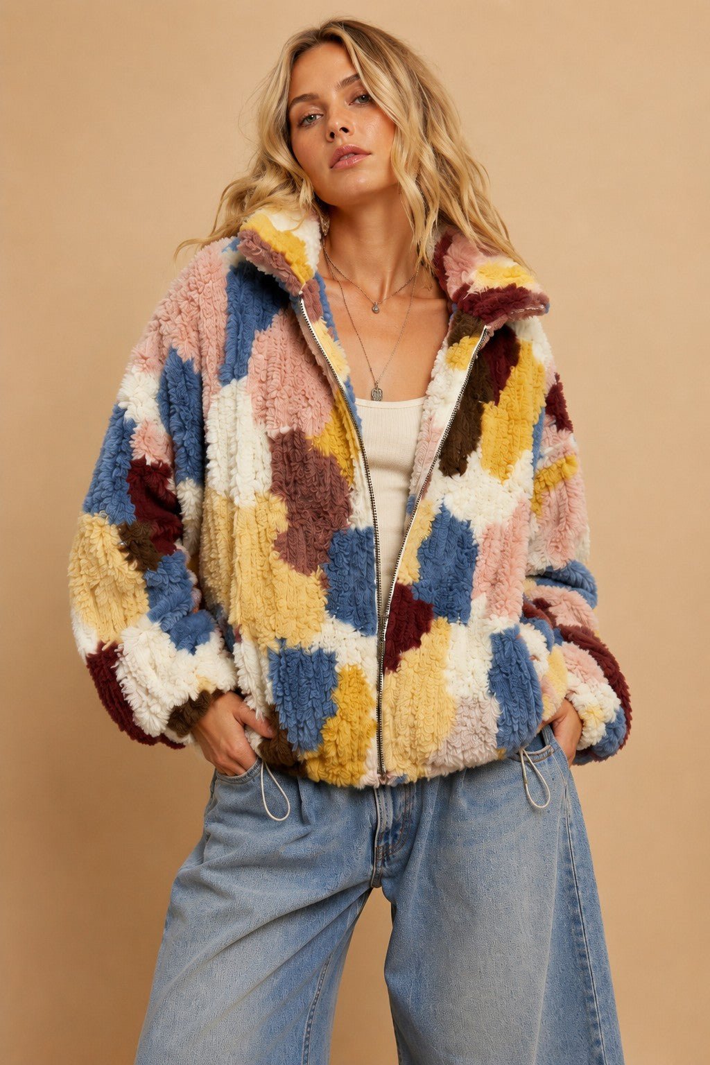 Merritt Abstract Patchwork Faux Fur Jacket - Westly