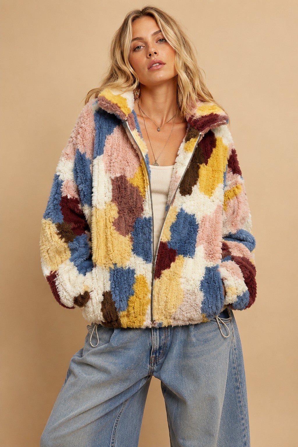 Merritt Abstract Patchwork Faux Fur Jacket - Westly