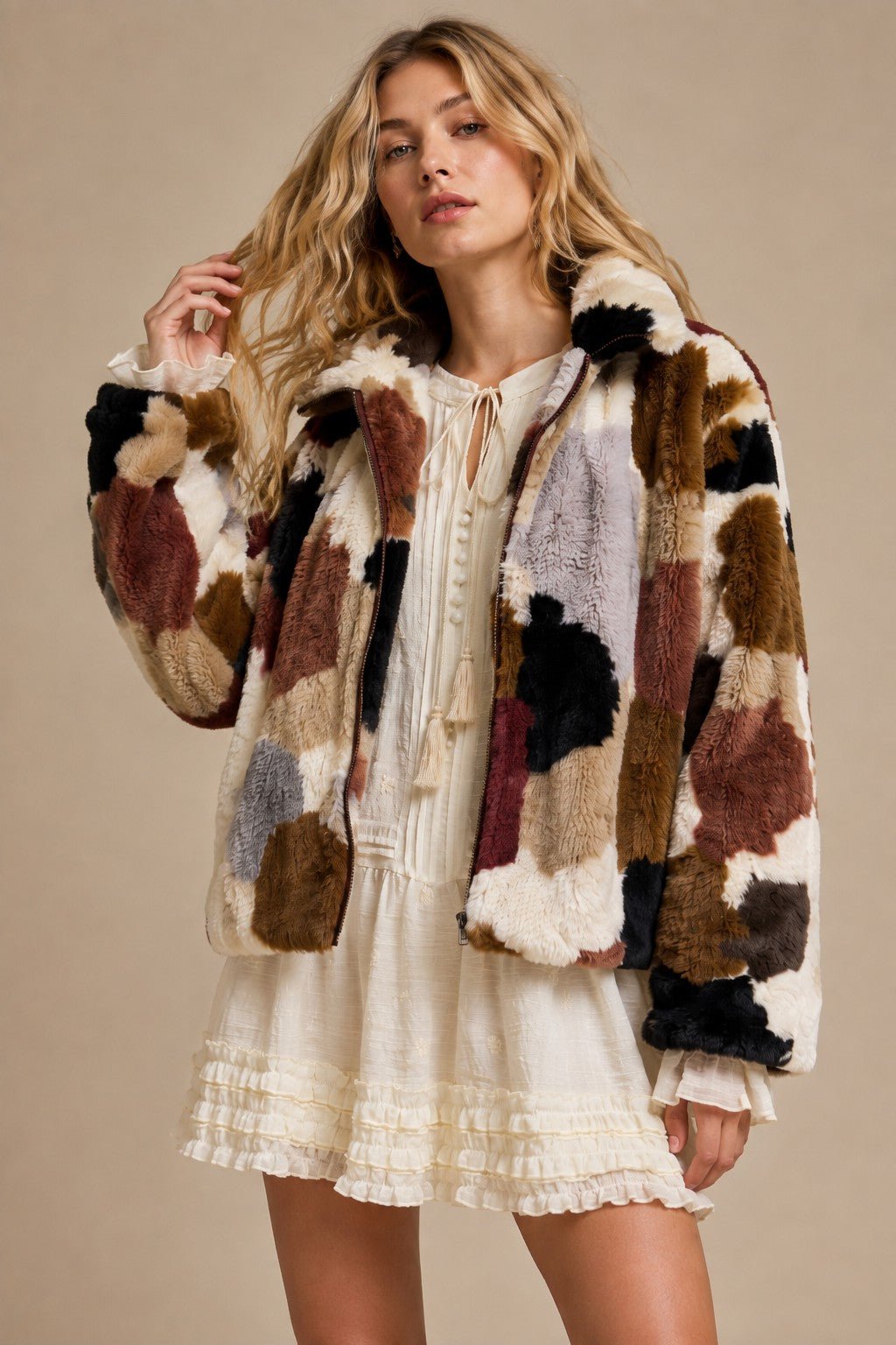 Merritt Abstract Patchwork Faux Fur Jacket - Westly